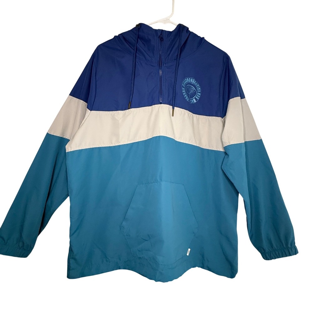 Sisstrevolution Pacific Paradise Windbreaker Women L Blue Colorblock Hooded Surf